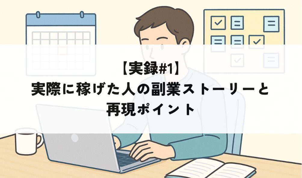 自宅で副業に取り組む若い男性のイラスト
